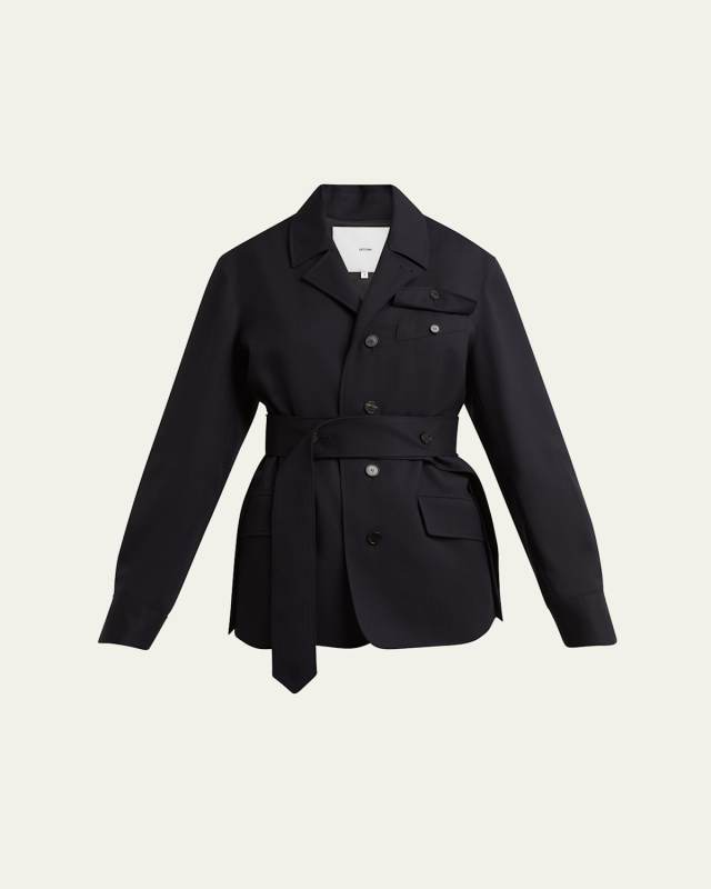 Travel Self-Tie Wool Gabardine Safari Jacket
